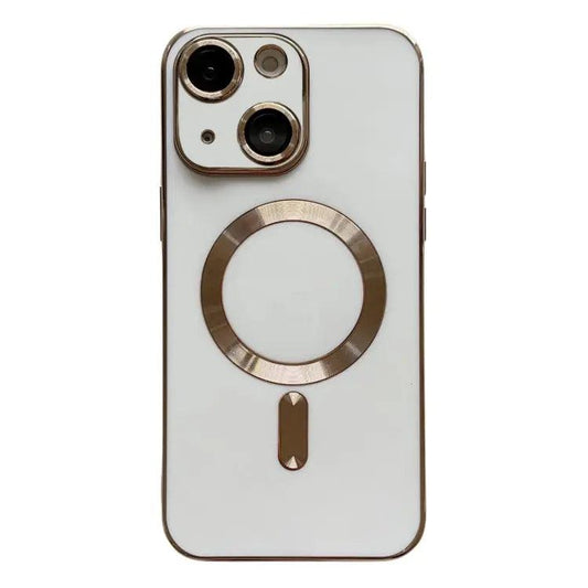 Coque pour iPhone 15 à 12 Magsafe Plating TPU avec Film d'Objectif (Blanc)