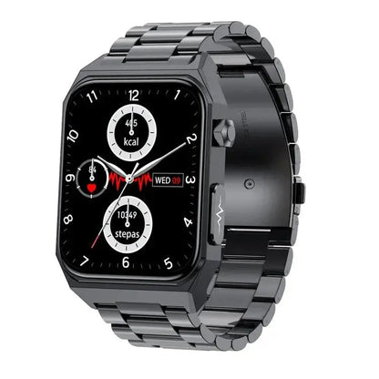 E530 1,91 pouces IP68 montre intelligente à bande en acier étanche prend en charge l'ECG / la glycémie non invasive (noir)