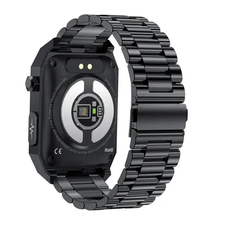 E530 1,91 pouces IP68 montre intelligente à bande en acier étanche prend en charge l'ECG / la glycémie non invasive (noir)