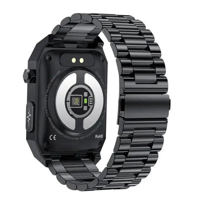 E530 1,91 pouces IP68 montre intelligente à bande en acier étanche prend en charge l'ECG / la glycémie non invasive (noir)