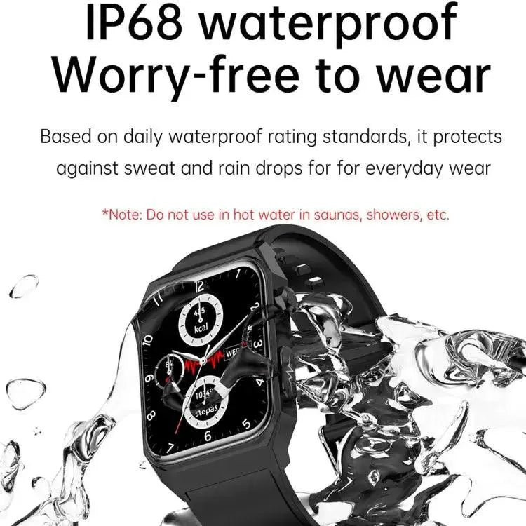 E530 1,91 pouces IP68 montre intelligente à bande en acier étanche prend en charge l'ECG / la glycémie non invasive (noir)