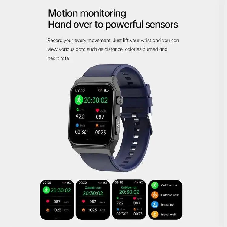 E530 1,91 pouces IP68 montre intelligente à bande en acier étanche prend en charge l'ECG / la glycémie non invasive (noir)