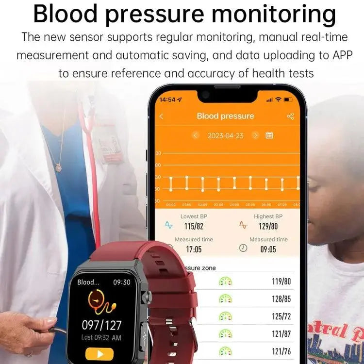 E530 1,91 pouces IP68 montre intelligente à bande en acier étanche prend en charge l'ECG / la glycémie non invasive (noir)