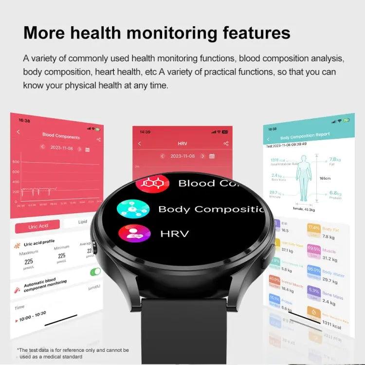 Montre intelligente Prise en charge ECG / Glycémie non invasive (Noir)