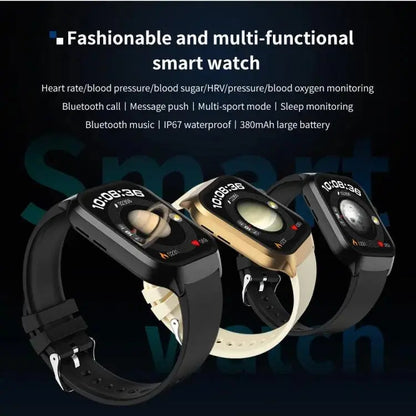 Montre intelligente avec bracelet en acier milanais de 2,01 pouces, appel Bluetooth, prise en charge de la surveillance de la fréquence cardiaque/glycémie non invasive (or)