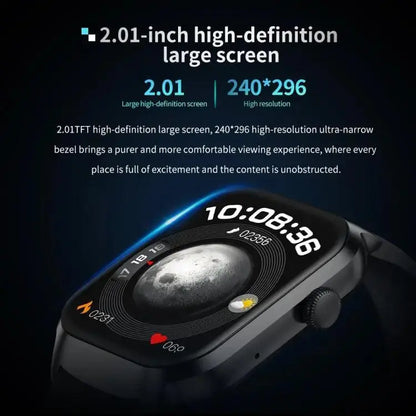Montre intelligente avec bracelet en acier milanais de 2,01 pouces, appel Bluetooth, prise en charge de la surveillance de la fréquence cardiaque/glycémie non invasive (or)