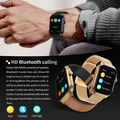 Montre intelligente avec bracelet en acier milanais de 2,01 pouces, appel Bluetooth, prise en charge de la surveillance de la fréquence cardiaque/glycémie non invasive (or)