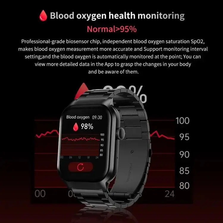 Montre intelligente avec bracelet en acier milanais de 2,01 pouces, appel Bluetooth, prise en charge de la surveillance de la fréquence cardiaque/glycémie non invasive (or)
