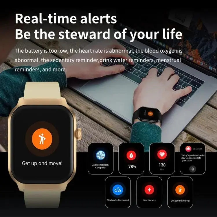 Montre intelligente avec bracelet en acier milanais de 2,01 pouces, appel Bluetooth, prise en charge de la surveillance de la fréquence cardiaque/glycémie non invasive (or)