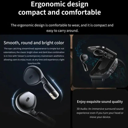 Montre intelligente avec écouteur D8 intégré 2 en 1 Bluetooth, prise en charge de la surveillance de la santé/NFC (noir)