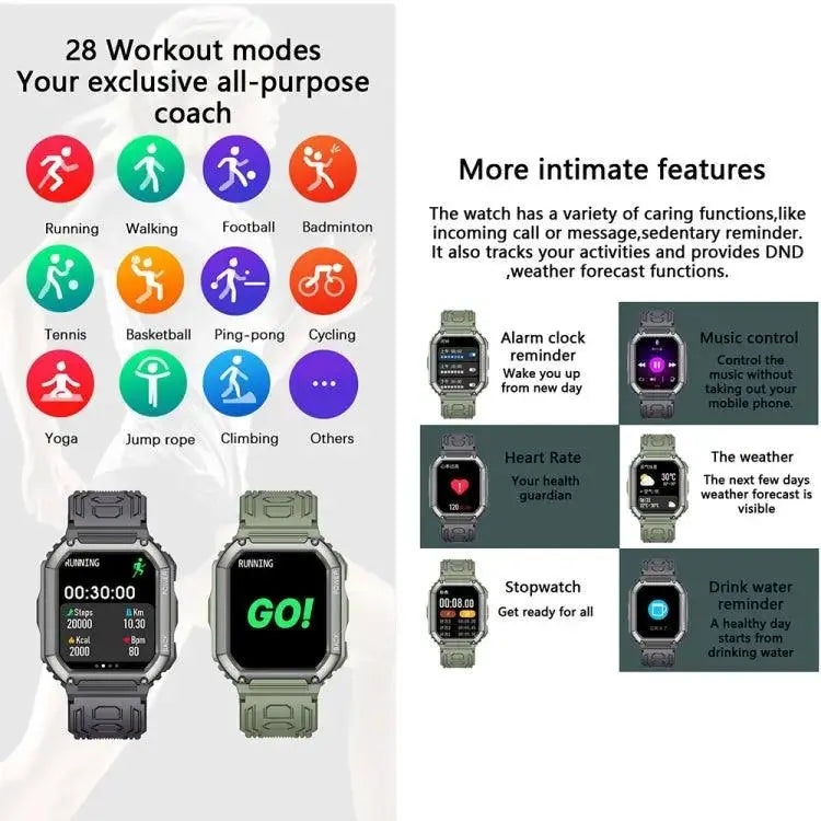 Montre intelligente de sport podomètre étanche KR06, prise en charge de la fréquence cardiaque/surveillance de la pression artérielle/appel BT (noir)
