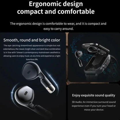 Montre intelligente avec écouteur D8 intégré 2 en 1 Bluetooth, prise en charge de la surveillance de la santé/NFC (noir)