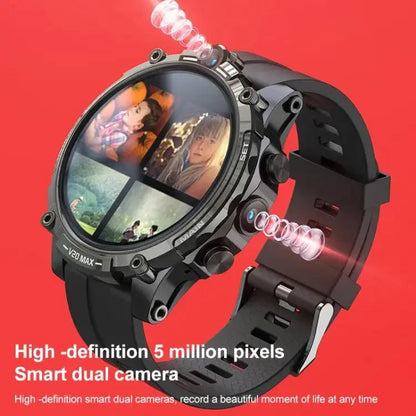 V20 1,6 pouces WiFi 4G Carte SIM Double caméra Montre intelligente, Mémoire: Ram 4 Go Rom 128 Go (cuir noir)