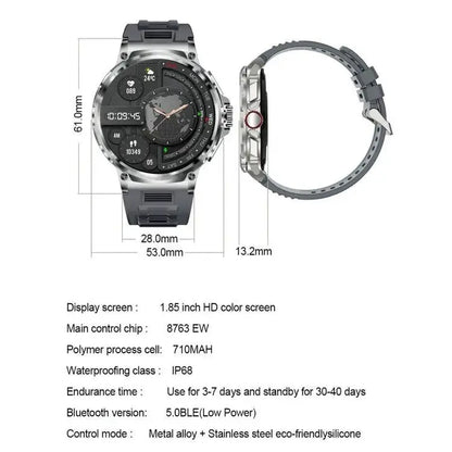 V69 IP68 BT5.0 1,85 pouces montre intelligente prenant en charge la détection des appels vocaux/du sommeil (argent)