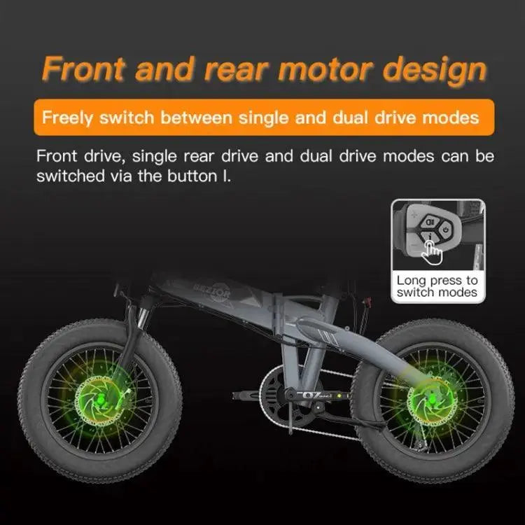 Vélo électrique pliant à double moteur BEZIOR XF005 500W 36V / 16Ah avec pneus de 20 pouces - lesbeauxprix