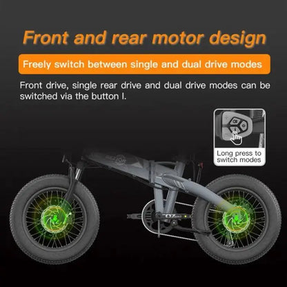 Vélo électrique pliant à double moteur BEZIOR XF005 500W 36V / 16Ah avec pneus de 20 pouces - lesbeauxprix