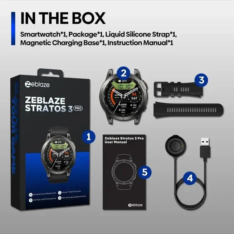 Zeblaze Stratos 3 Pro 1,43 pouces écran AMOLED montre intelligente de sport prise en charge des appels Bluetooth (bleu)