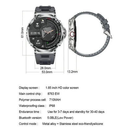 V69 IP68 BT5.0 1,85 pouces montre intelligente prenant en charge la détection des appels vocaux/du sommeil (argent)