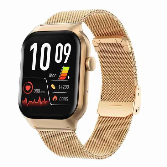 Montre intelligente avec bracelet en acier milanais de 2,01 pouces, appel Bluetooth, prise en charge de la surveillance de la fréquence cardiaque/glycémie non invasive (or)