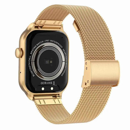 Montre intelligente avec bracelet en acier milanais de 2,01 pouces, appel Bluetooth, prise en charge de la surveillance de la fréquence cardiaque/glycémie non invasive (or)