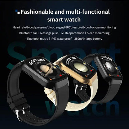 Montre intelligente avec bracelet en acier milanais de 2,01 pouces, appel Bluetooth, prise en charge de la surveillance de la fréquence cardiaque/glycémie non invasive (or)