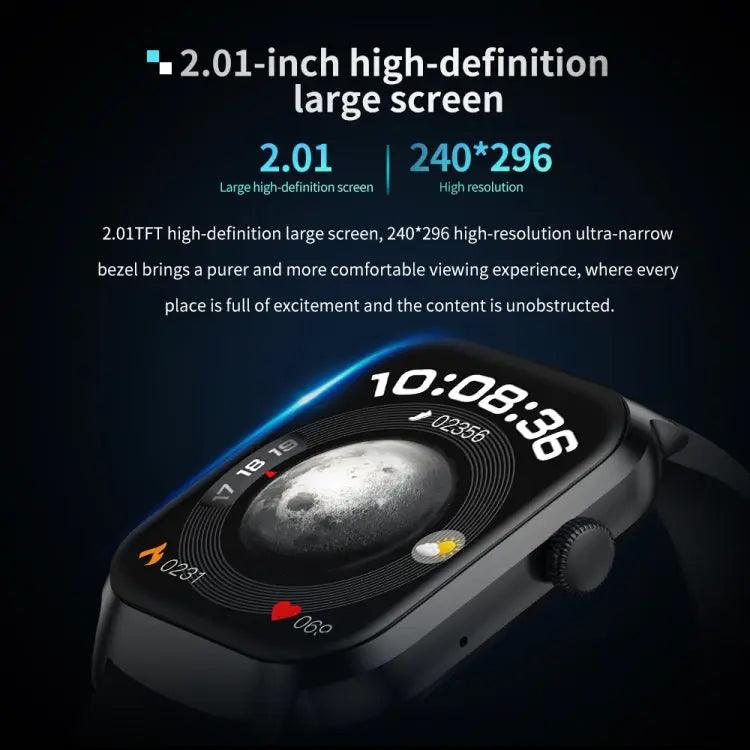 Montre intelligente avec bracelet en acier milanais de 2,01 pouces, appel Bluetooth, prise en charge de la surveillance de la fréquence cardiaque/glycémie non invasive (or)