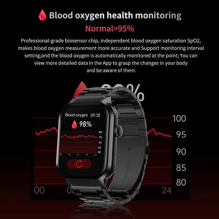 Montre intelligente avec bracelet en acier milanais de 2,01 pouces, appel Bluetooth, prise en charge de la surveillance de la fréquence cardiaque/glycémie non invasive (or)