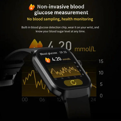 Montre intelligente avec bracelet en acier milanais de 2,01 pouces, appel Bluetooth, prise en charge de la surveillance de la fréquence cardiaque/glycémie non invasive (or)