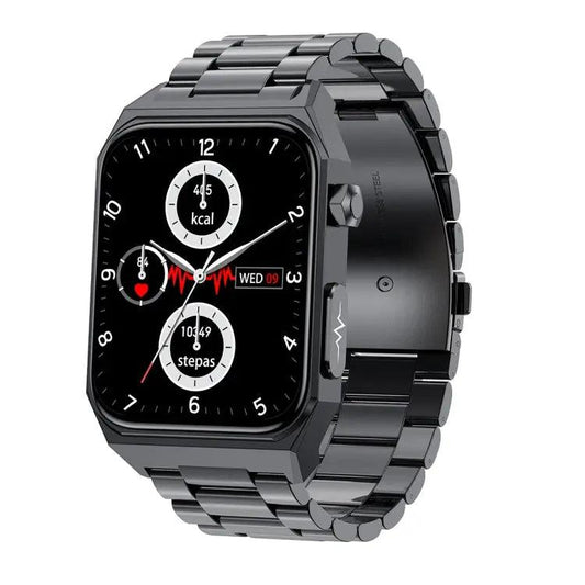 E530 1,91 pouces IP68 montre intelligente à bande en acier étanche prend en charge l'ECG / la glycémie non invasive (noir)