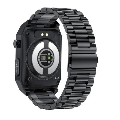E530 1,91 pouces IP68 montre intelligente à bande en acier étanche prend en charge l'ECG / la glycémie non invasive (noir)