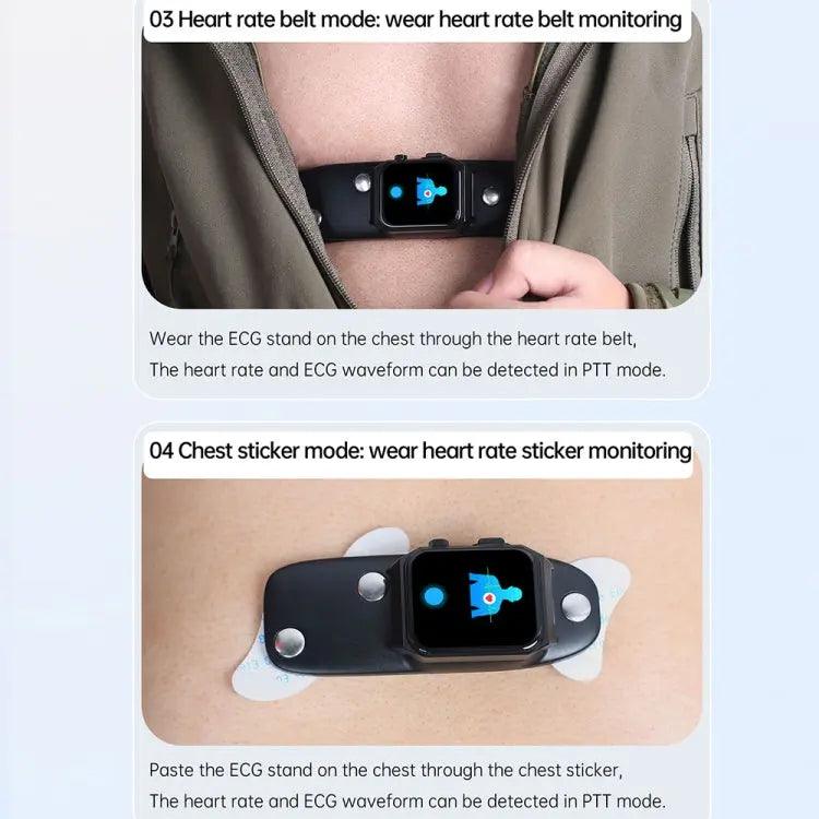 E530 1,91 pouces IP68 montre intelligente à bande en acier étanche prend en charge l'ECG / la glycémie non invasive (noir)