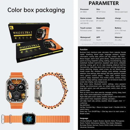 Montre intelligente de sport WS12 ULTRA 2 de 2,2 pouces, code de paiement de prise en charge / appel Bluetooth / sommeil / oxygène sanguin / fréquence cardiaque / moniteur de santé de la pression artérielle (noir)